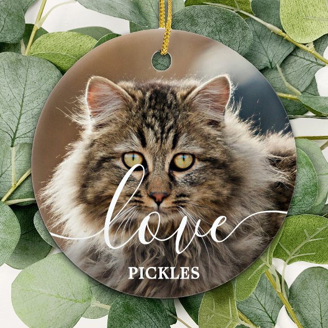 Love Personalised 2 Photo Cat Pet Memorial Ceramic Tree Decoration (Creator Uploaded)