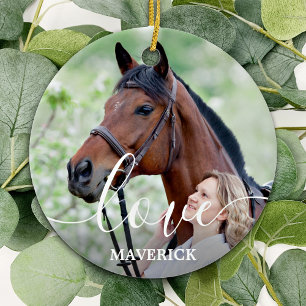 Love Personalised 2 Photo Horse Lover  Ceramic Tree Decoration