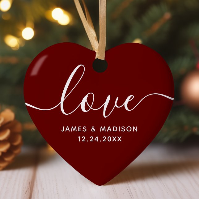 Love Personalised Couples Burgundy Photo Ornament (Creator Uploaded)