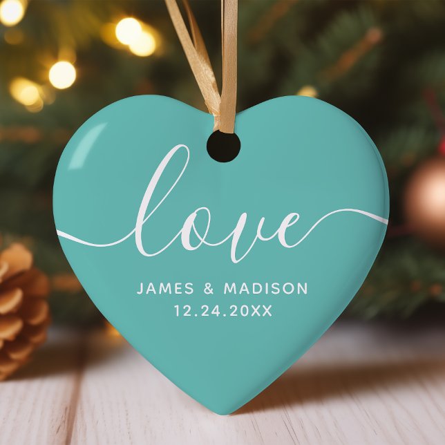 Love Personalised Couples Teal Photo Ornament (Creator Uploaded)