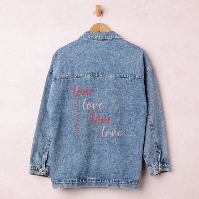 Love Personalised Pink and Red Typography Denim Jacket (Hangar)