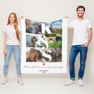 LOVE Personalized Custom Photo Collage Couple Fleece Blanket