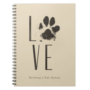 Love Pet Paw Print Brown Grunge Typography Notebook