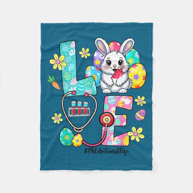 Love phlebotomist life bunny stethoscope easter  fleece blanket (Front)