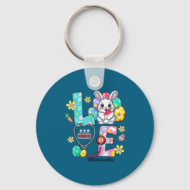 Love phlebotomist life bunny stethoscope easter  key ring (Front)