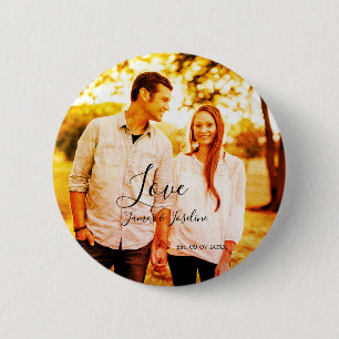 Love photo add name est. Date year wedding couple  6 Cm Round Badge
