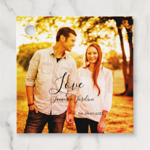 Love photo add name est. Date year wedding couple  Favour Tags