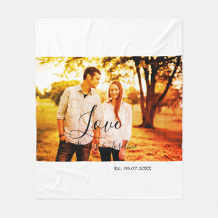 Love photo add name est. Date year wedding couple Fleece Blanket