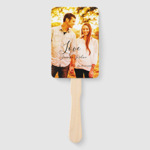 Love photo add name est. Date year wedding couple  Hand Fan