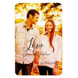 Love photo add name est. Date year wedding couple Magnet