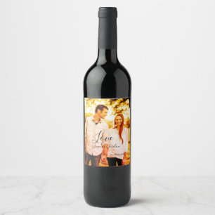 Love photo add name est. Date year wedding couple Wine Label