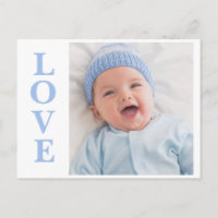 Love Photo Blue Typography Birth Announcement