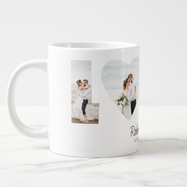 Love Photo Collage 4 Photos Anniversary Gift Large Coffee Mug (Left)