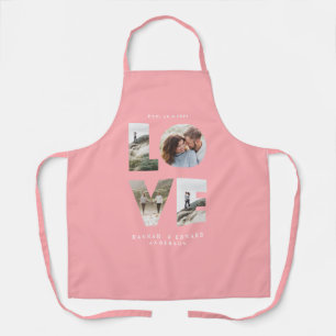 Love photo collage simple modern personalised pink apron
