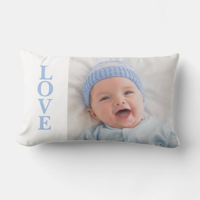 Love Photo Keepsake Blue Typography Lumbar Cushion (Front)