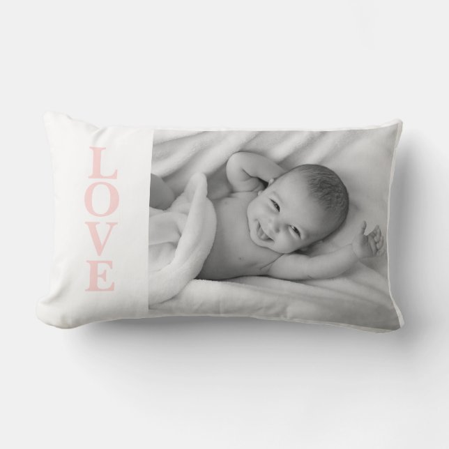 Love Photo Keepsake Pink Typography Lumbar Pillow (Front)