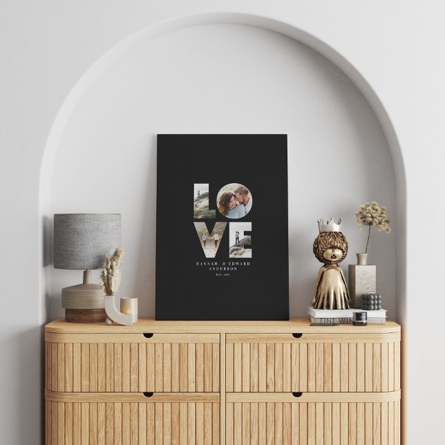Love photo modern minimal personalised gift black canvas print (Creator Uploaded)