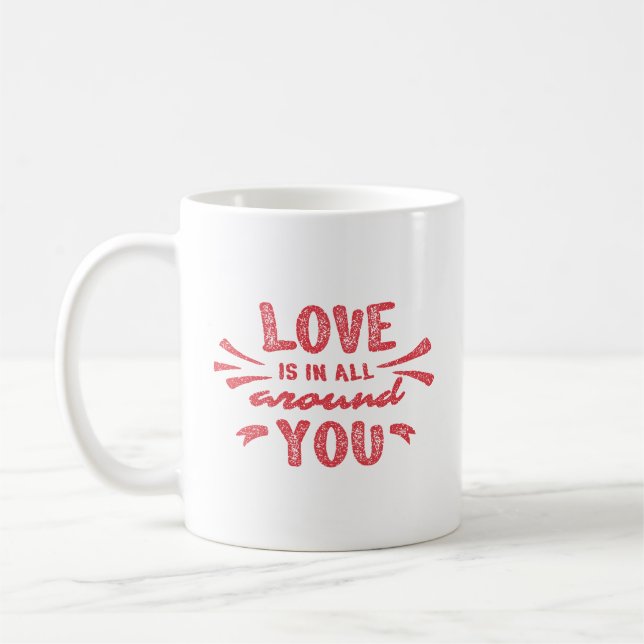 Love Photo Red Stamp Script Lettering Valentines Coffee Mug (Left)