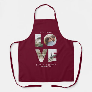 Love photo simple modern personalised burgundy apron