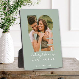 Love Photo Simple Modern Personalised Gift Green Plaque