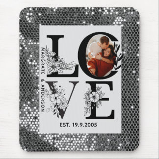 Love photo simple modern personalised gift silver mouse pad