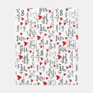 Love phrases, doodle hearts, valentines pattern. fleece blanket