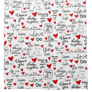 Love phrases, doodle hearts, valentines pattern. shower curtain