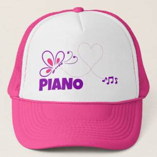Love Piano Pink Purple Butterfly Heart Trucker Hat