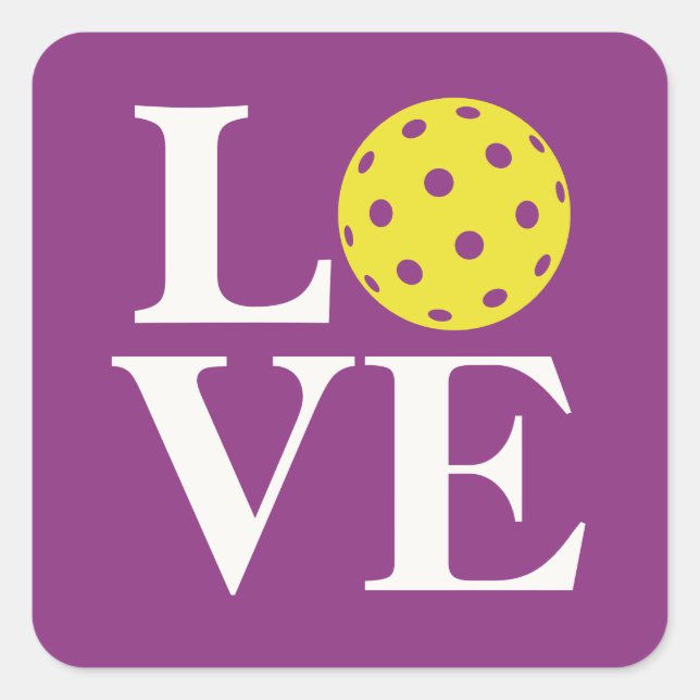 "LOVE" Pickleball Raspberry Purple Square Sticker (Front)