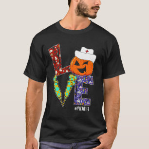 Love PICU Nurse Life Nurse Halloween Scary Pumpkin T-Shirt