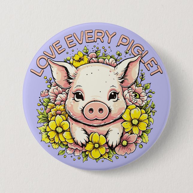 Love Pigs in Flowers 7.5 Cm Round Badge (Front)