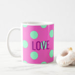 Love Pink And Mint Polka Dots Shower Party Coffee Mug<br><div class="desc">The perfect gift for all your bridesmaids party friends.  Makes a wonderful thank you or party favour gift.  Personalise it as you choose it will be a lovely keepsake of your fabulous party!  Look for other fun party ideas all part of the My Pink Party collection.</div>