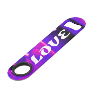 LOVE pink and purple bottle opener