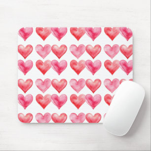 Love pink and red watercolor hearts pattern  mouse pad