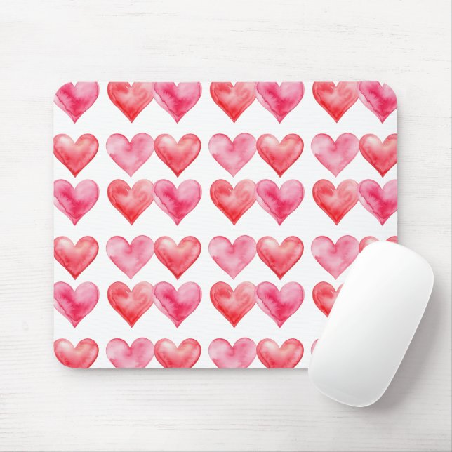 Love pink and red watercolor hearts pattern  mouse pad (With Mouse)