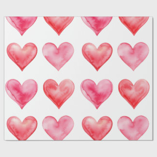 Love pink and red watercolor hearts pattern wrapping paper