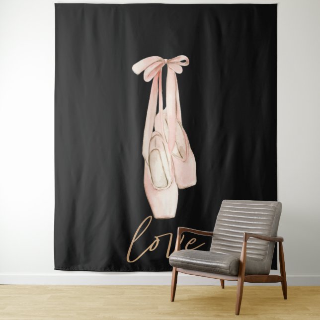 Love Pink Ballet Dance Studio Photo Black Backdrop Tapestry (In Situ)