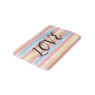 Love Pink Blue Yellow Stripes Bath Mat