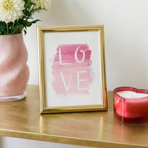 Love Pink Brush Modern Calligraphy Valentine Art Poster