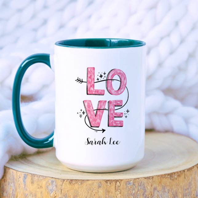 Love | Pink Cute Super Mum Typography  Mug (Front)