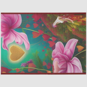 Love -Pink Flowers and Hearts Tissue Paper