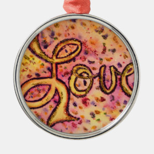 Love Pink Glamourous Glitter Word Art Ornament