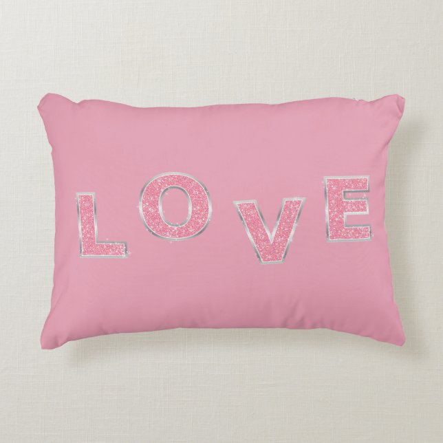 Love Pink Glitter Decorative Cushion (Front)
