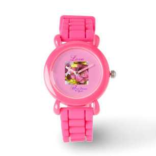"Love" Pink Glitter Strap Watch