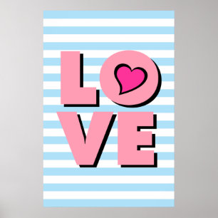 LOVE, pink heart, Typography poster, t shirt, Poster