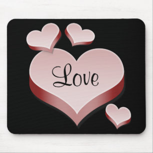Love Pink Hearts on Black Background Mousepad