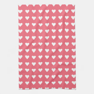 Love Pink Hearts Pattern Valentine Tea Towel