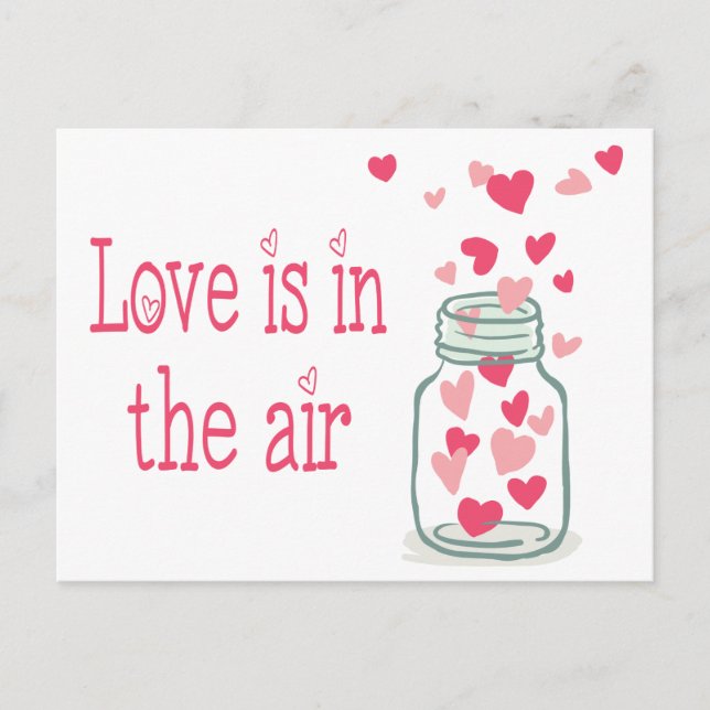 Love Pink Hearts Vintage Mason Jar Postcard (Front)