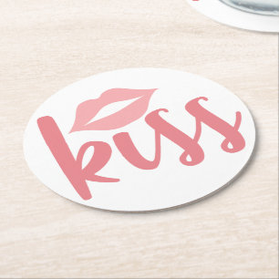 Love Pink Lipstick Kiss Bridal Shower, Wedding Round Paper Coaster