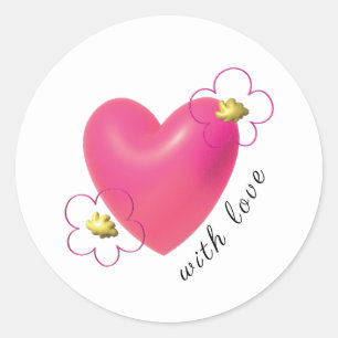 Love Pink Red Hearts 3d Minimalist Cute Flowers.   Classic Round Sticker